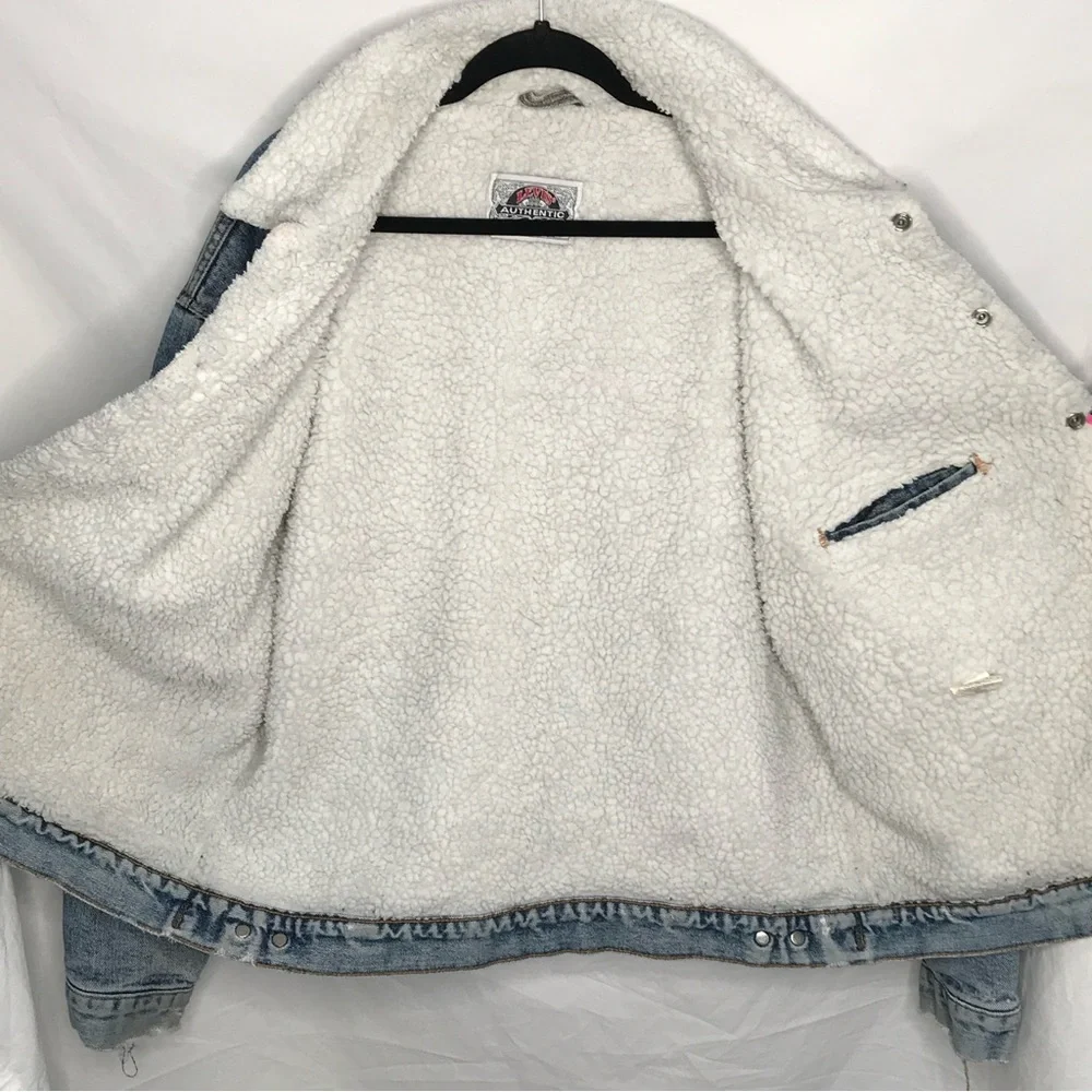 Vintage 80s 90s‎ Levis Jean Denim Trucker Jacket Sherpa Lined XL USA Distressed